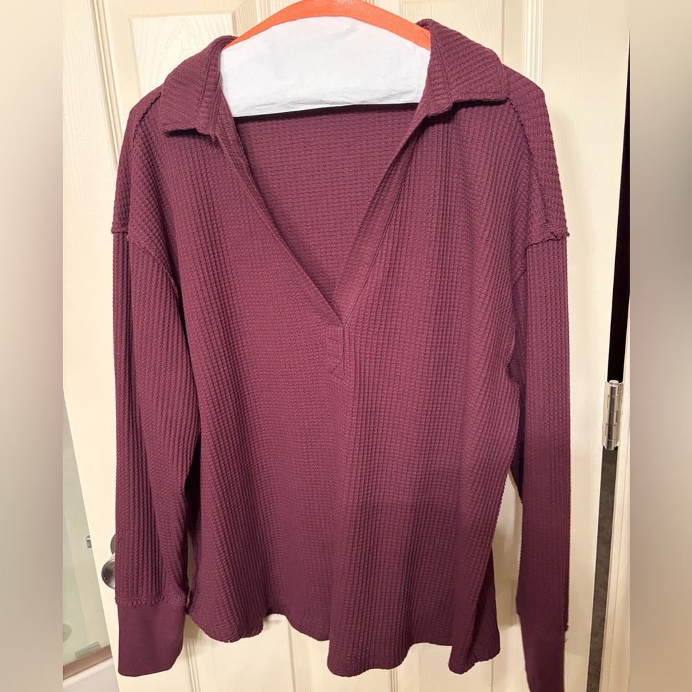 Torrid Plum Waffle-Knit V neck collared Sweater